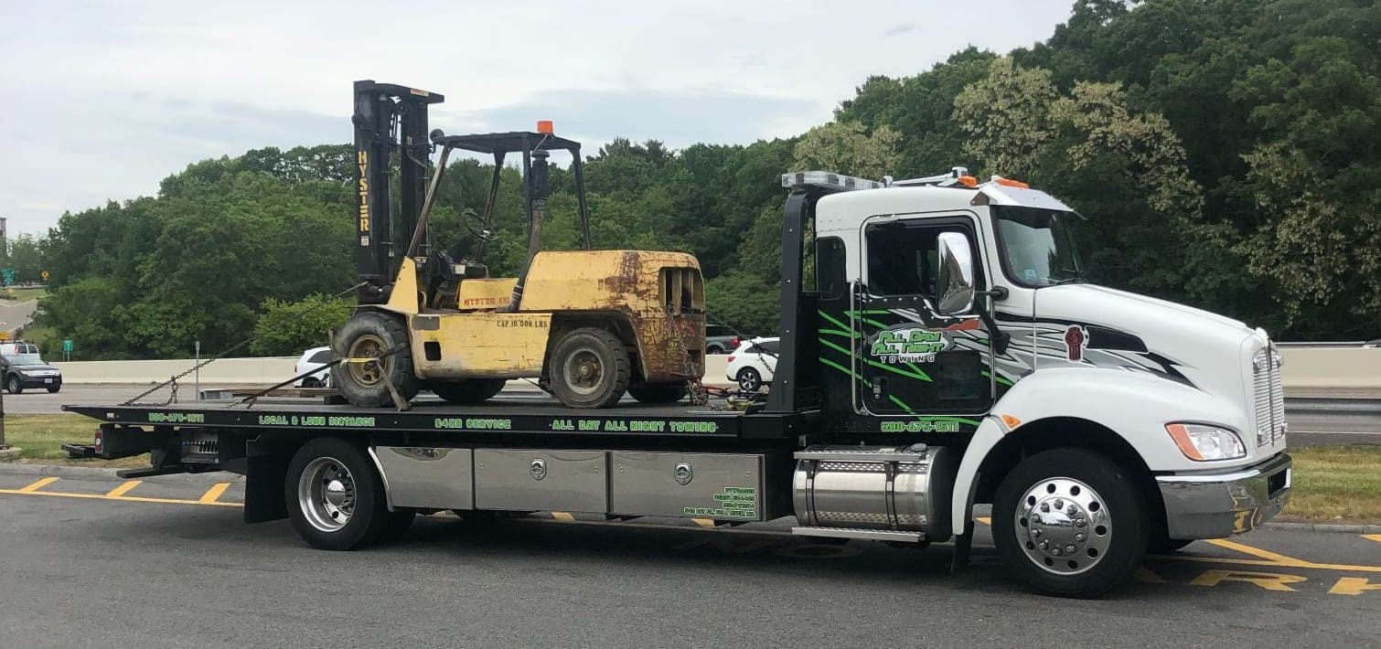 Forklift loaded on the flatbed