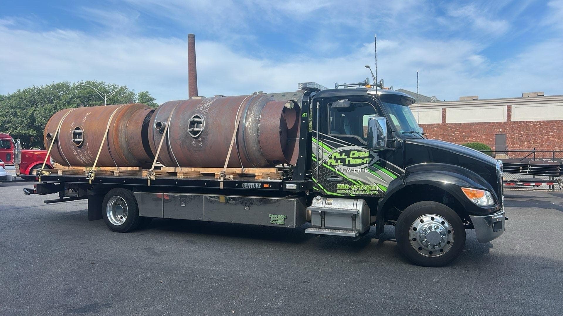 Large steel tanks on the flatbed